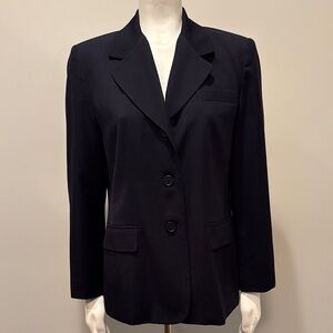 Talbots Classic 3 Button Navy Blue 100% Wool Blazer Suit Jacket 14P 14 Petite